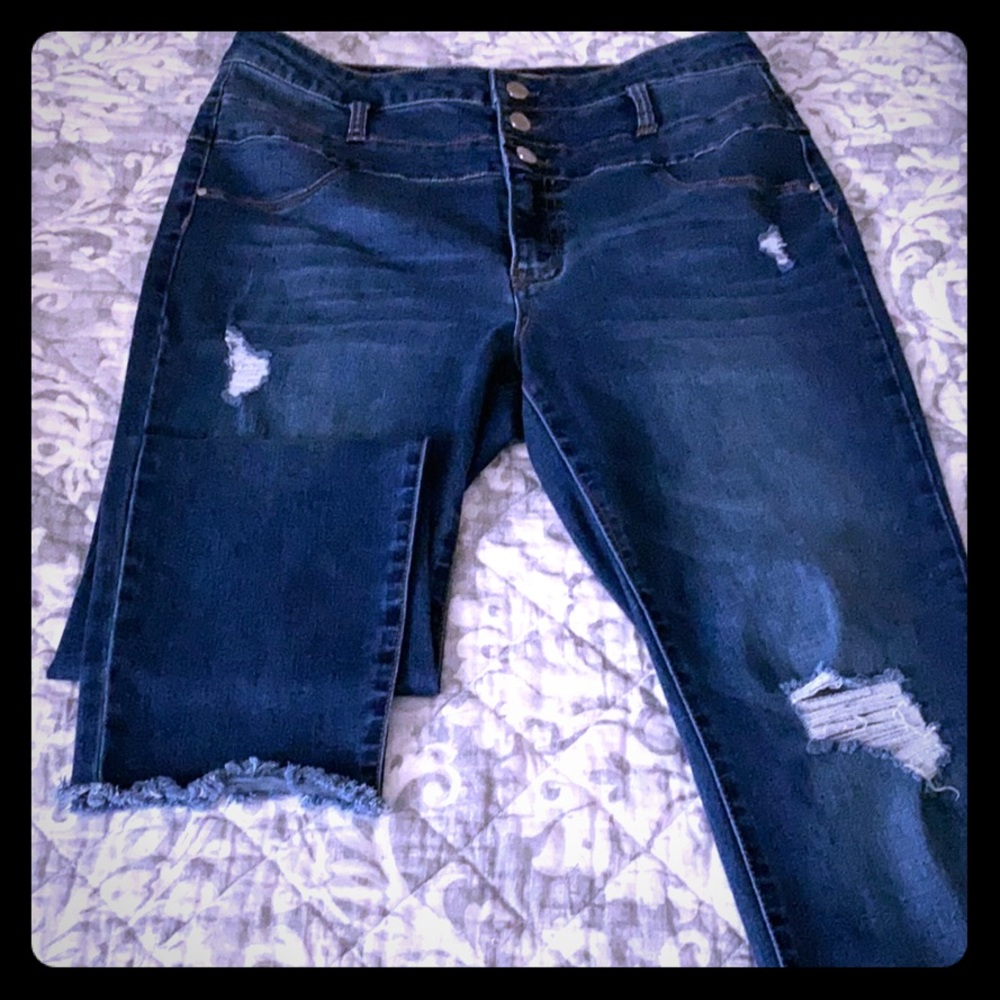 High waist skinny distressed jeans